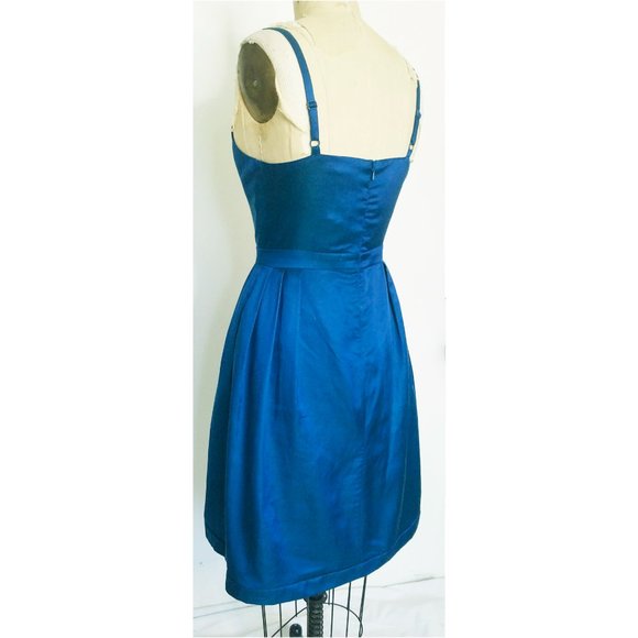 Banana Republic Womens Teal Retro Cocktail Dress with Straps Silk Pleats  NWT - Picture 6 of 10